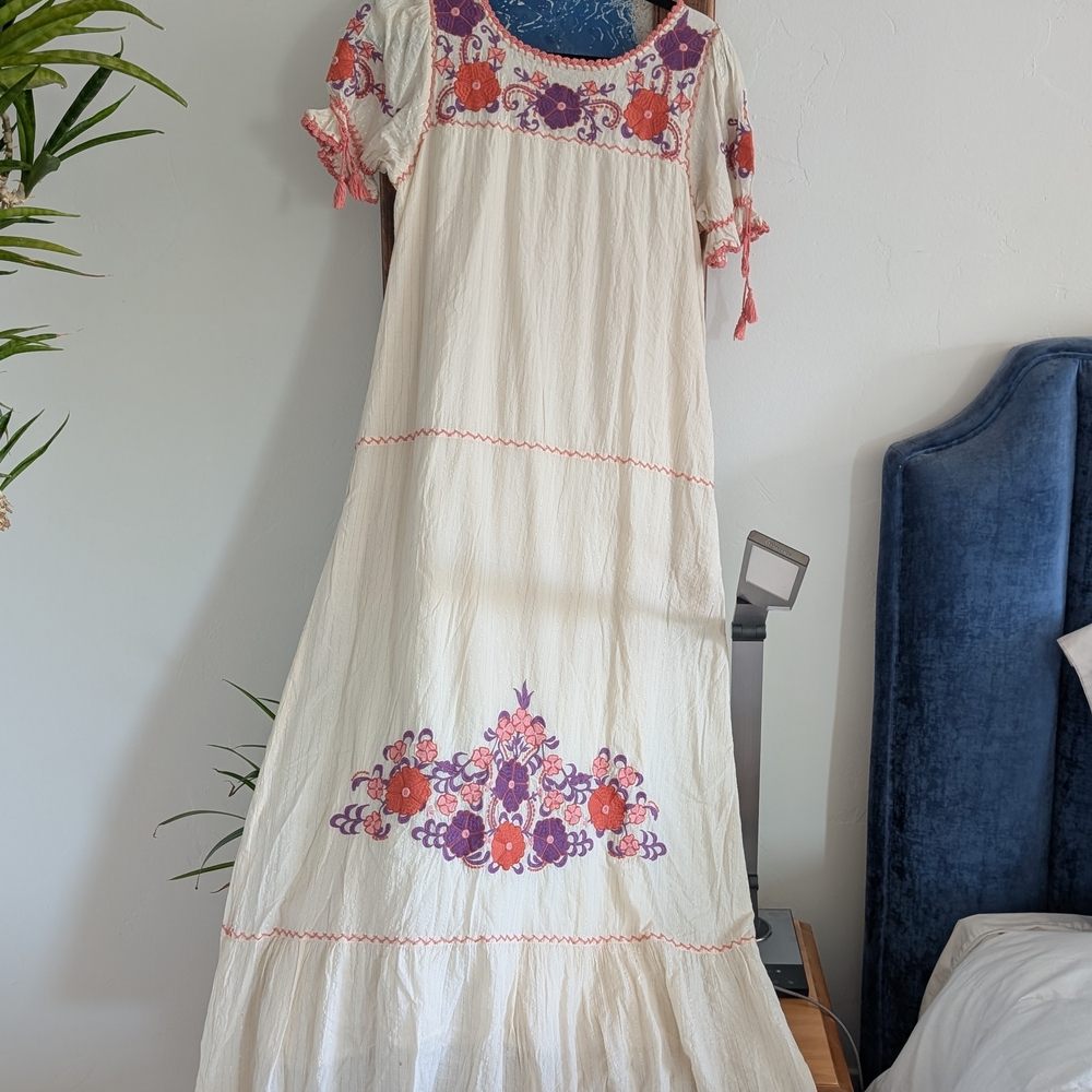 Cream and Pink Tiered Ruffled Sundress